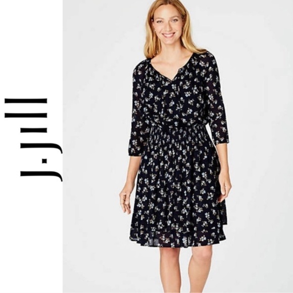 J. Jill Dresses Jjill Dainty Blue Floral Peasant Style Tassel Cottage Core Dress Keyhole